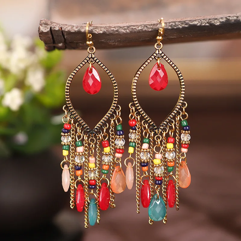 

Ancient Long Tassel Earrings Retro Drop Bohemian Chain Earrings Dangle Earrings