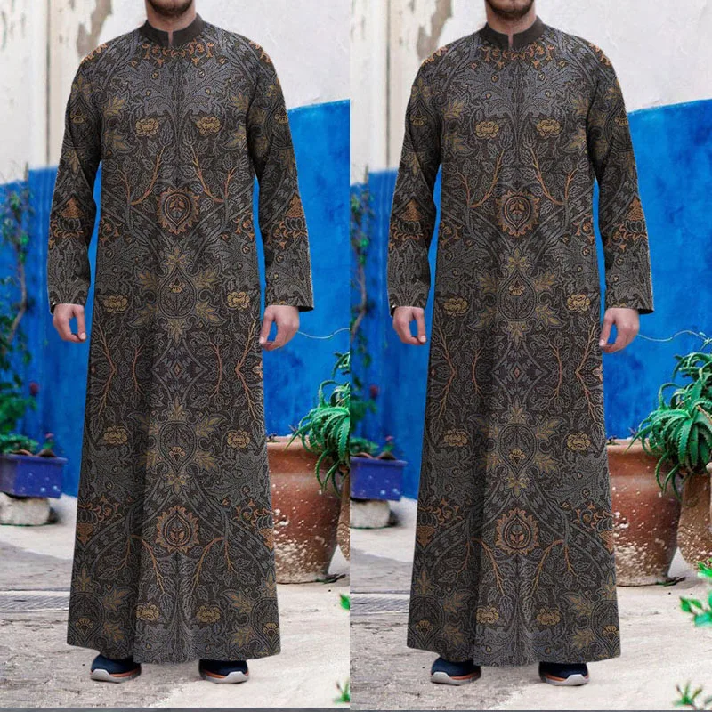 Eid Ramadan Men Abaya Dubai Turkey Indianislamic Clothing 2021 New Muslim Fashion Long Sleeve Robe Casual Loose Soft Dress
