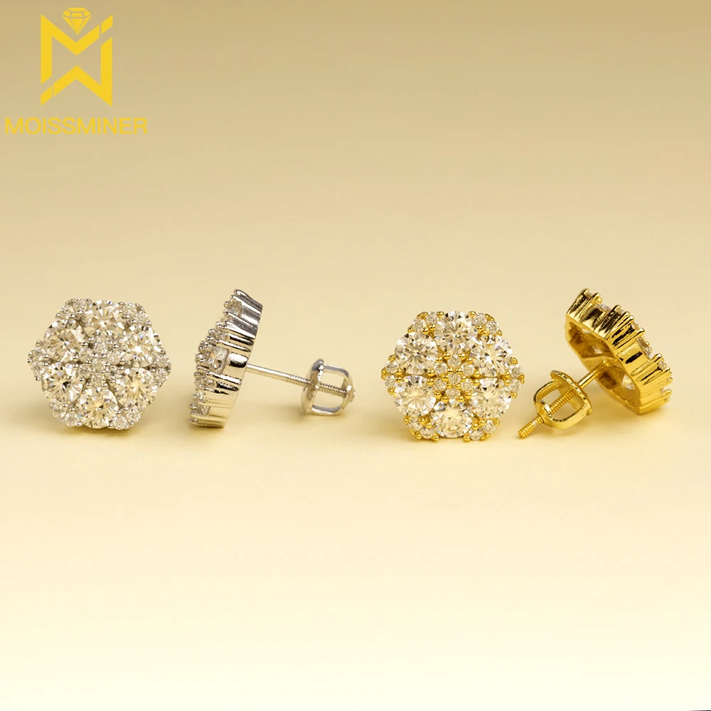 Hexagon Moissanite Earrings For Women S925 Silver Real Diamonds Ear Studs Men Earrings Jewelry Pass Tester Free Shipping