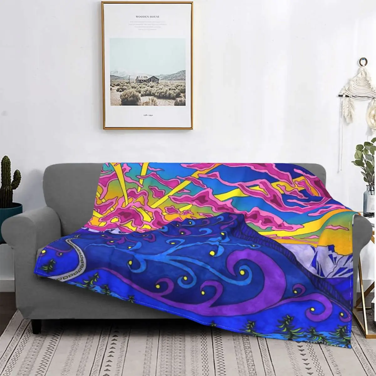 

Психоделическое ландшафтное одеяло в стиле ретро, теплое, подходит для дивана, разные стили