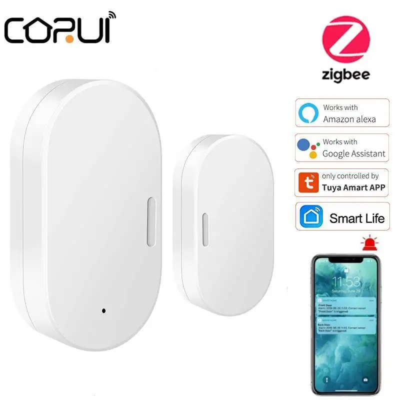 

Датчик окон и дверей Corui Tuya Zigbee, беспроводной детектор открытия/закрытия дверей, Wi-Fi, совместим с Alexa Google Home