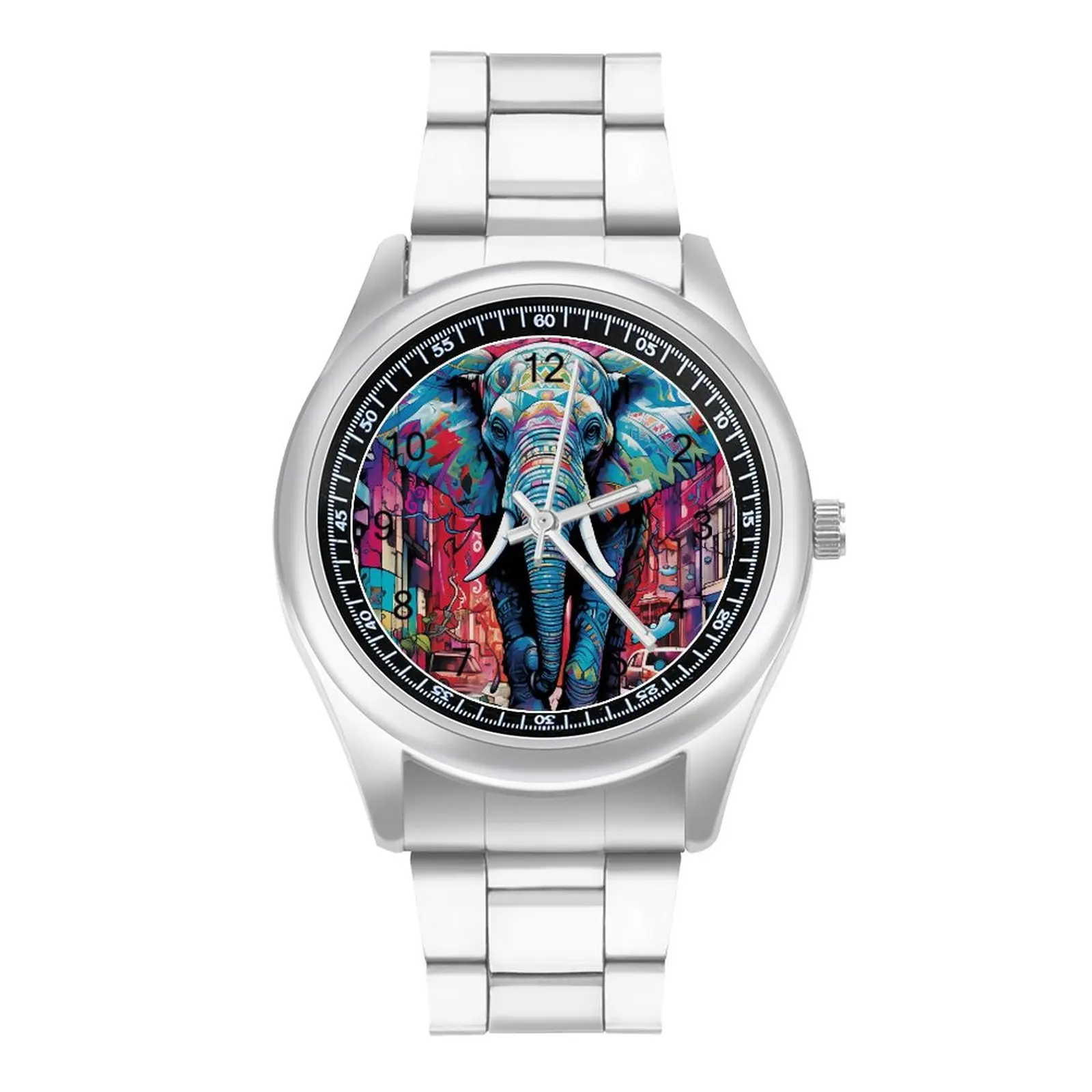 

Elephant Quartz Watch Vibrant and Exciting Graffiti Design Fancy Wrist Watches Steel High Class Outdoor Man Wristwatch