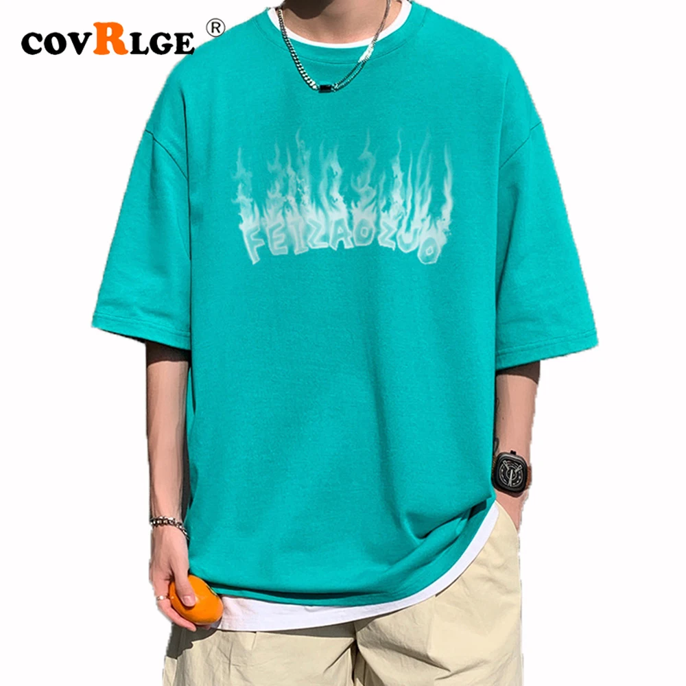 

Covrlge летняя футболка в гонконгском стиле с круглым вырезом повседневная спортивная свободная индивидуальная футболка с коротким рукавом д...