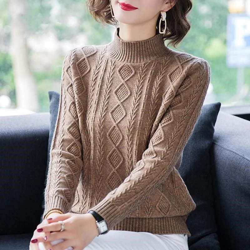 

LUKAXSIKAX 2023 New Autumn Winter Women Thicken Slim Base Sweater Korean Fashion Turtleneck Knitted Pullover Sweater