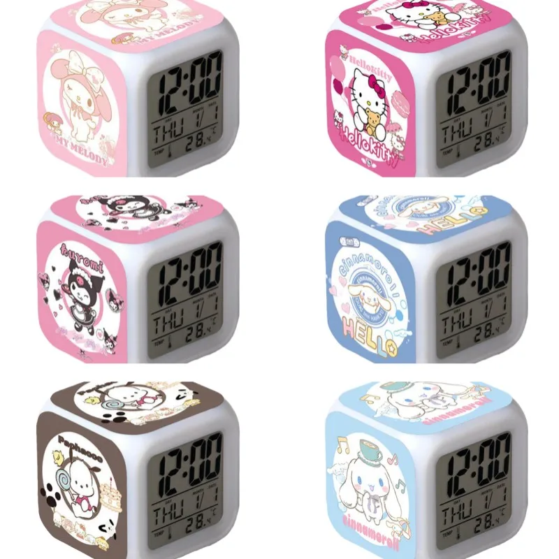 

Kawaii Cinnamoroll Hello Kitty Электронный будильник Sanrio аниме милая девочка студент семь цветов Настольный смарт-будильник