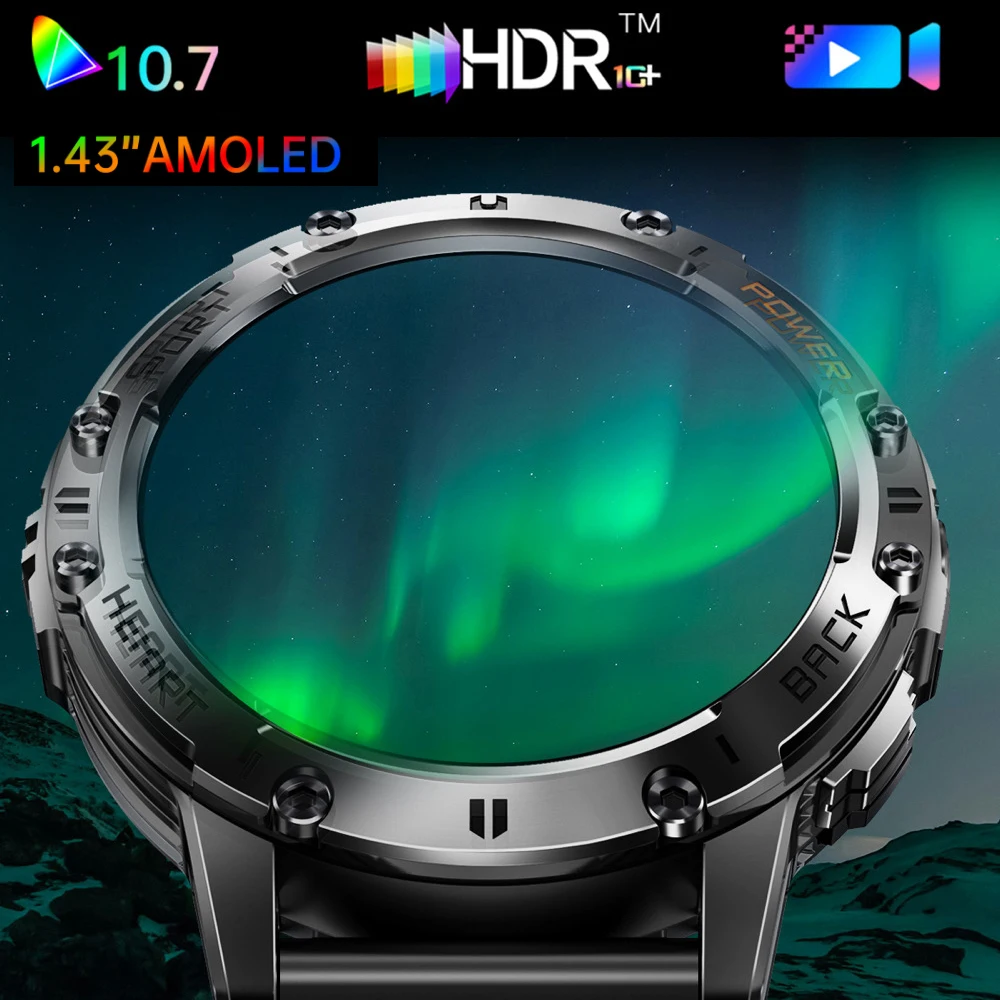 Мужские умные часы для спорта на открытом воздухе фитнеса 1 43 дюйма AMOLED-экран