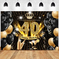 black gold 40th backdrop for woman man happy birthday party forty photography background photo backdrop decoration banner