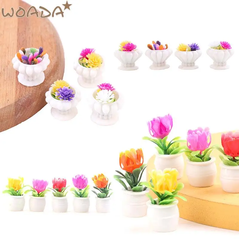

New 4/5pcs 1:12 Dollhouse Miniature flower Plant Potted Plants Flowerpot Model Decor Toy