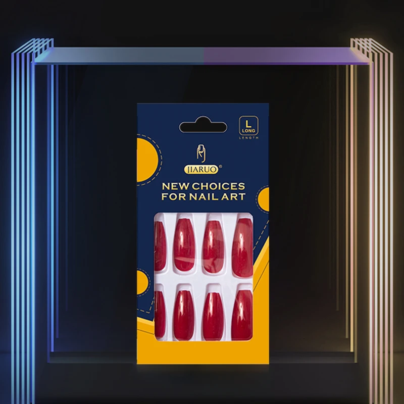 

JIARUO 24PCS/BOX Long Press on Nails Coffin Fake Nails Jelly Blood Red Y2k Full Cover Long Ballet Glossy Nail Art Nail Supplies