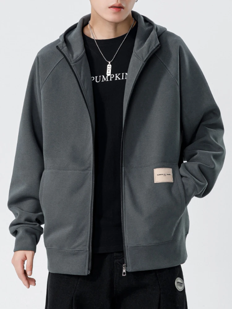 

Толстовка мужская с длинным рукавом, повседневный свободный однотонный свитшот, модная одежда, пальто, кардиганы, весна-осень