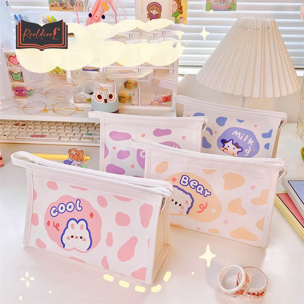 

INS Pencil Bag Korean Large Capacity Cartoon Waterproof Stationery Box Student Storage Bag Multifunctional Cosmetic Brush Pouch