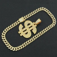 iced out cuban chains bling diamond usd dollar rock rhinestone pendants mens necklaces gold chain charm jewelry for men choker