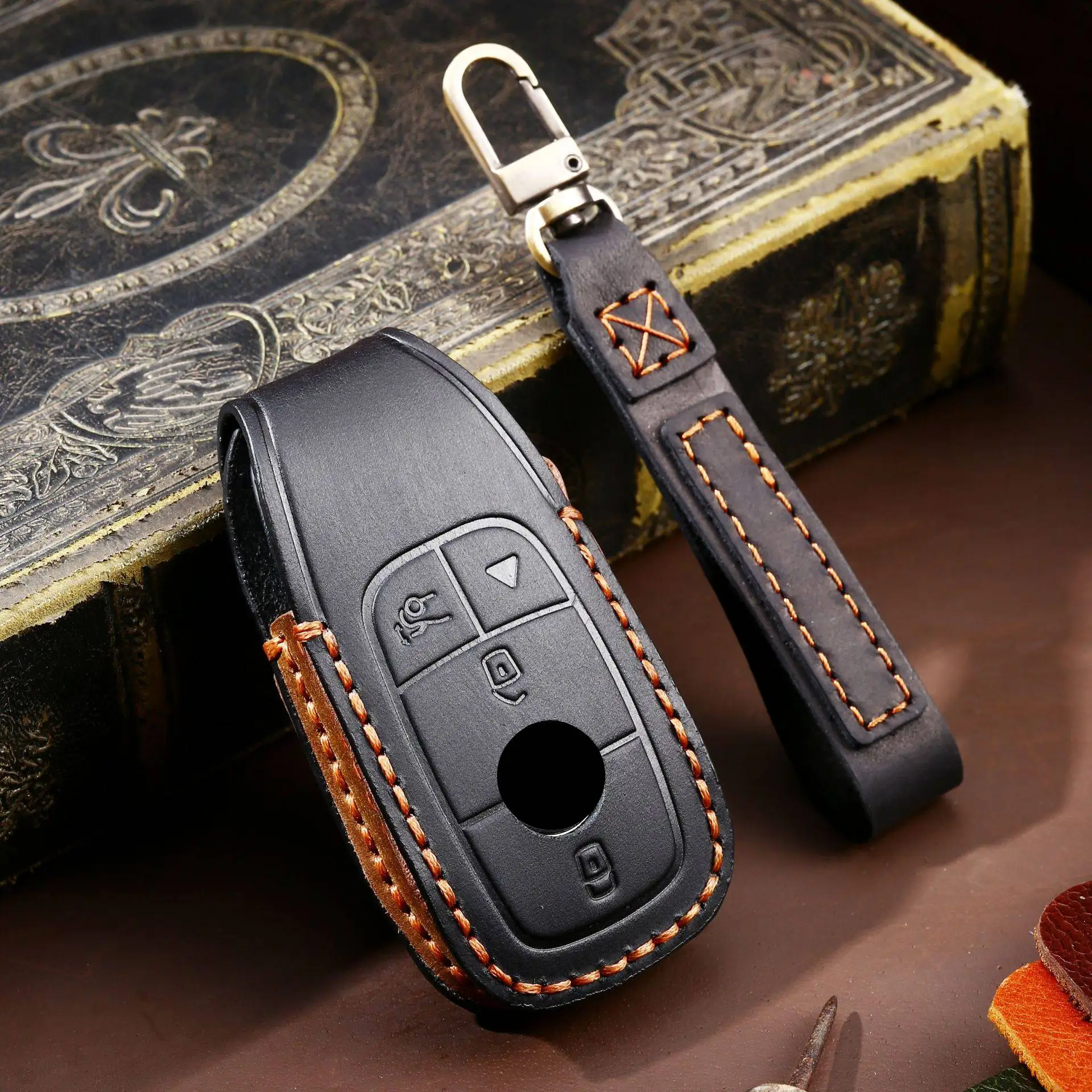 

Luxury Leather Car Key Case Cover for Mercedes Benz E300l C260L C200L A200L S320L Fob Accessories Keychains Holder Keyring Bag