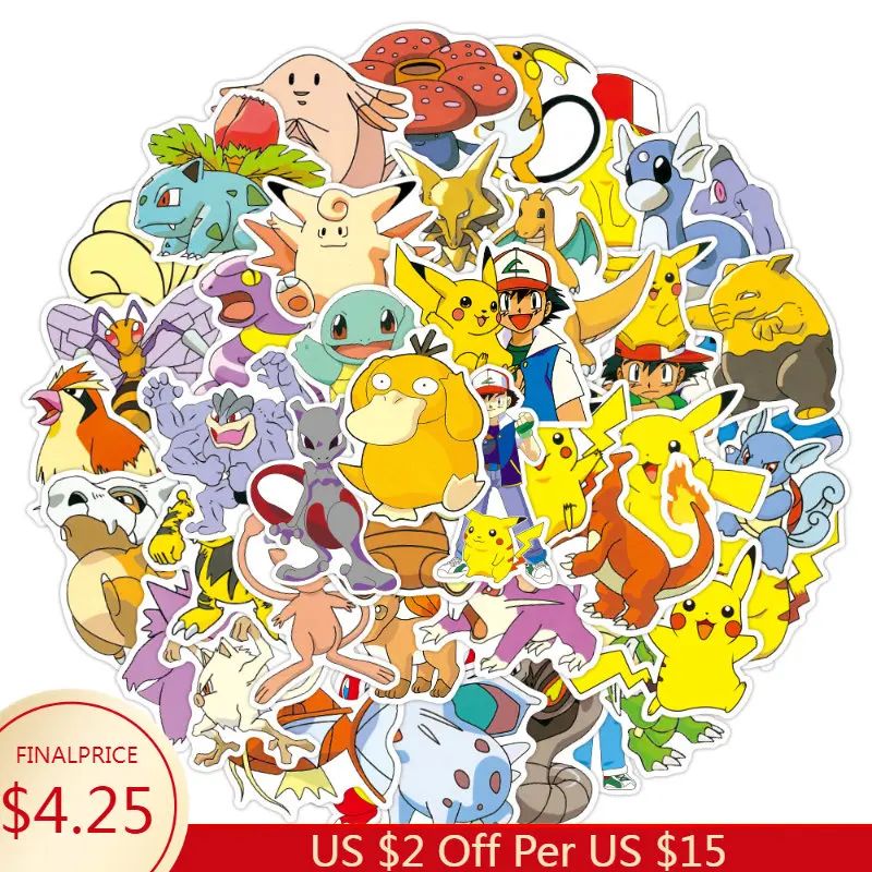 

50PCs Pokemon Psyduck Pikachu Dragon Anime Graffiti Stickers Waterproof Car Trolley Case Notebook Guitar Skateboard Sticker