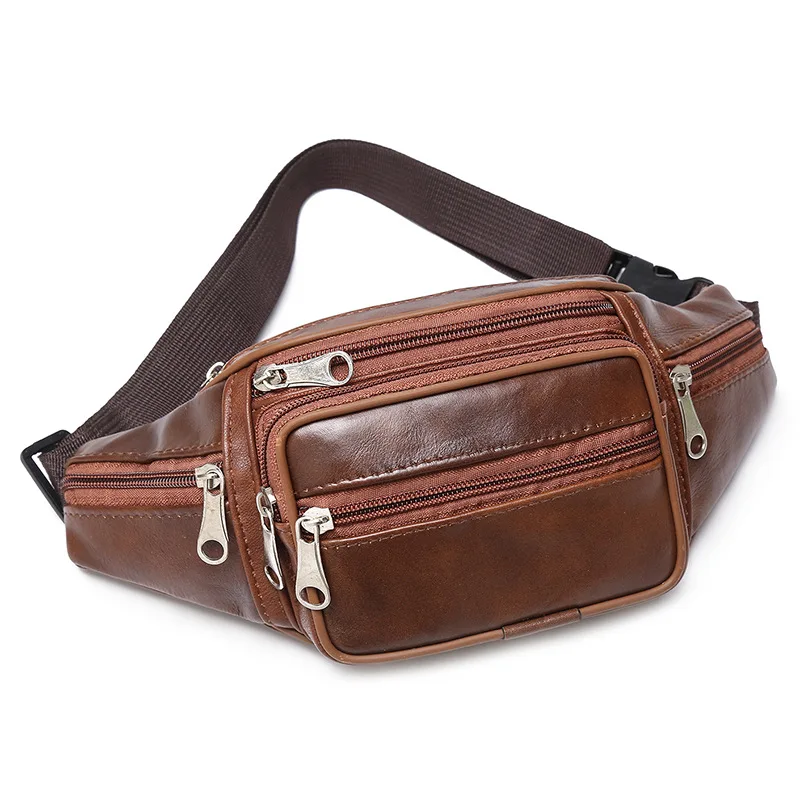Real Cowhide Men's Waist Bag Soft Genuine Leather Fanny Pack Single Shoulder Chest Bags Fashion Sports Travel Satchel Pouch Gift