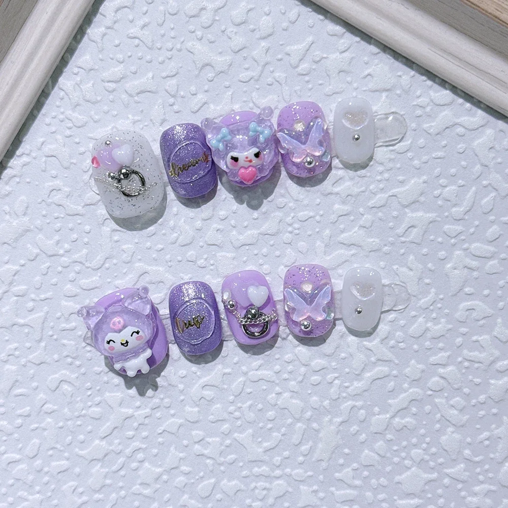 Короткие накладные ногти Sanrio ручной работы Kawaii мягкие девушки розовый жемчуг