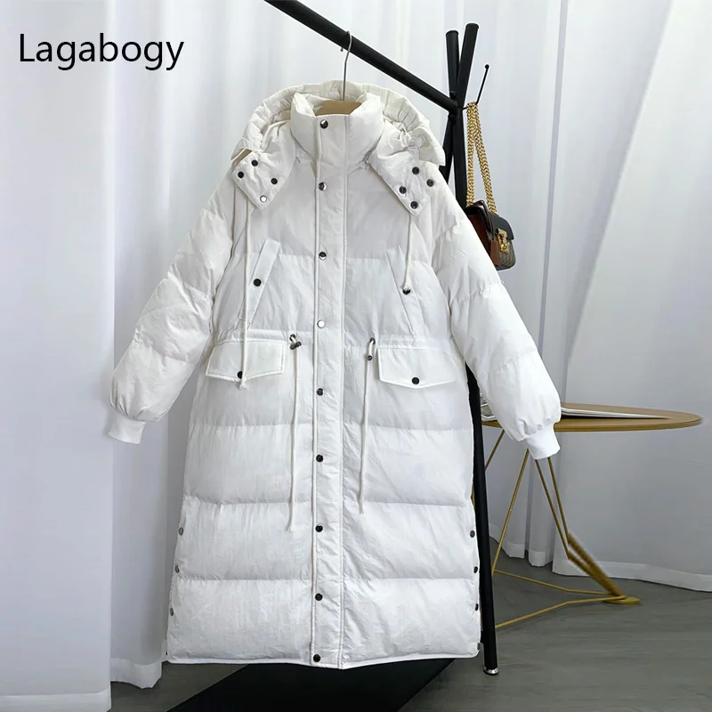 90% Winter Coat Women Hooded 2023 New White Duck Down Parka Female Long Loose Warm Puffer Jacket Snow Windproof Outwear