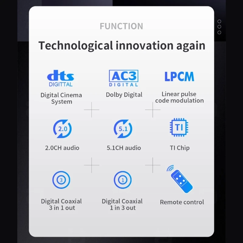 3X1 двунаправленный цифровой коаксиальный аудиопереключатель DTS-AC3 конвертер