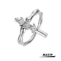 masw original design aaa zircon rings hot sale one row silver plated metal brass finger rings for women jewelry party gifts