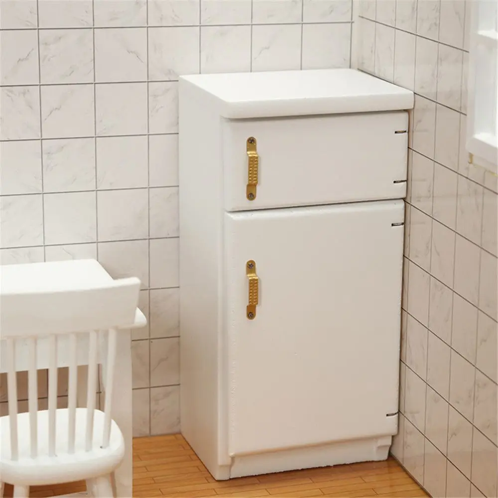 

Mini Home Appliance Freezer Accessories White Refrigerator Dollhouse Miniature Wooden Fridge
