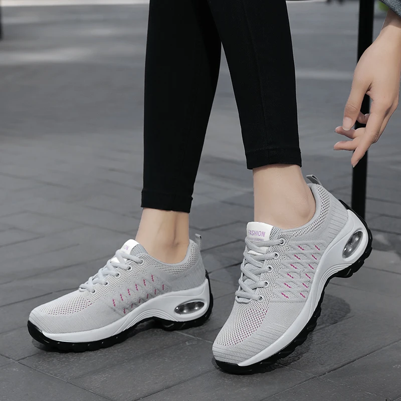Sneakers Women Running Shoes Ladies Air Cushion Sports Shoes  Comfortable Platform Lace-up Casual Shoes