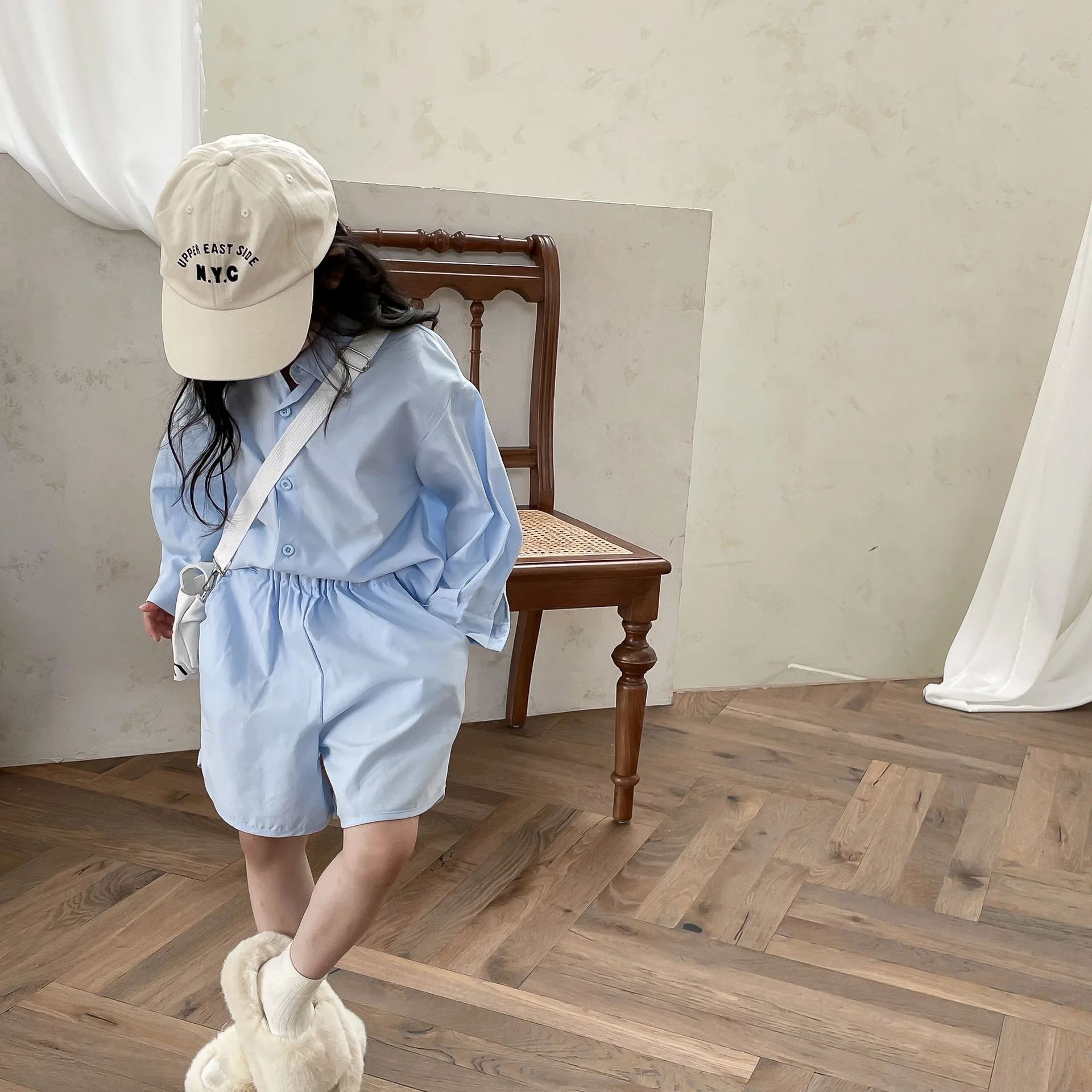

Children's Suit 2023 Autumn Girls' Korean Style Casual Two-Piece Suit Fashionable Long Sleeve Shirt Shorts Fashion