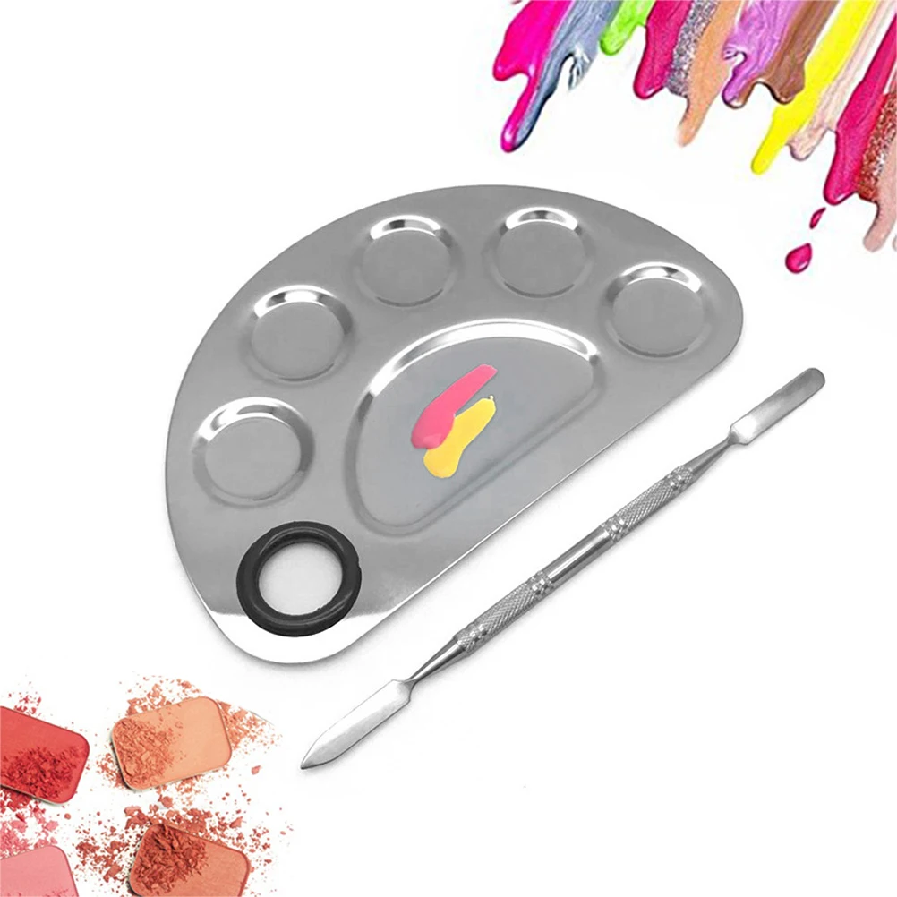 

New Stainless Steel 6 Holes Makeup Palette Nail Art Polish Mixing Plate Cosmetic Artist Mixing Palette For Mixing Foundation