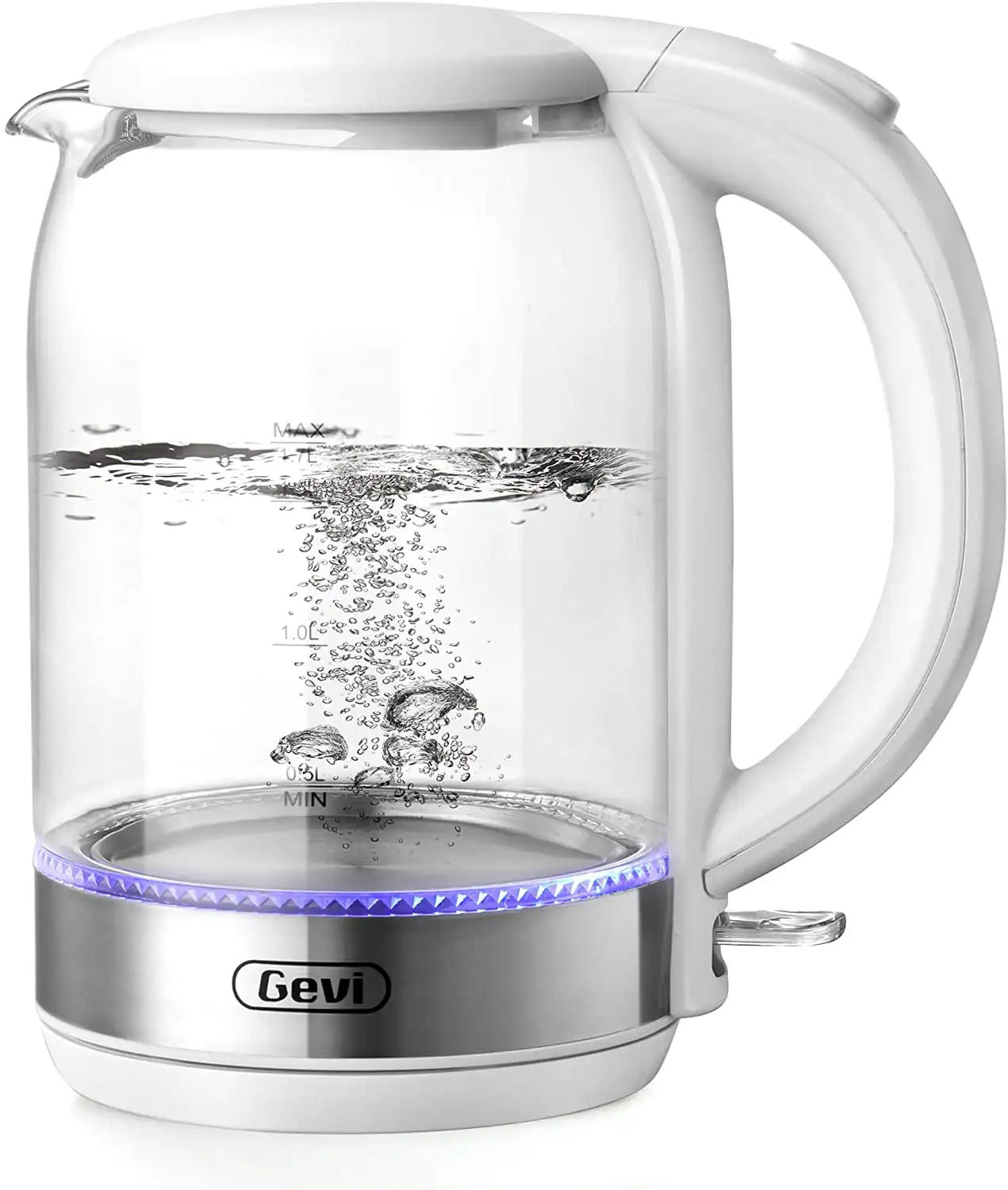 

White Electric Glass Kettle 1.7L Hot Water Boiler with LED Light Kettle Glass
