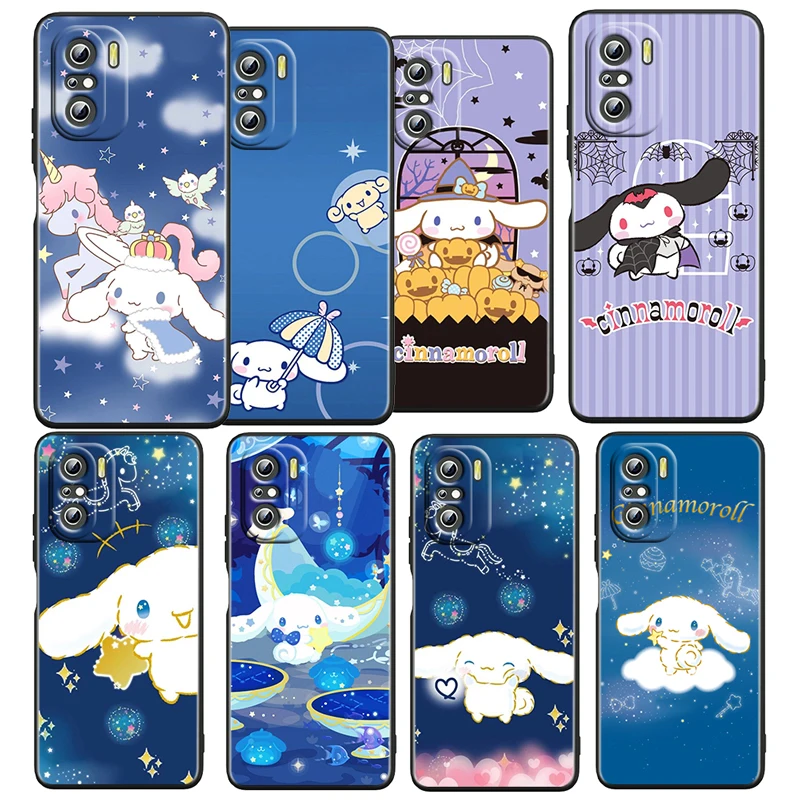 

Cartoon Cinnamoroll Sanrio For Xiaomi Redmi K50 K40 Gaming K30 K20 Pro 5G 10X 9T 9A 9C TPU Soft Black Phone Case Funda Coque