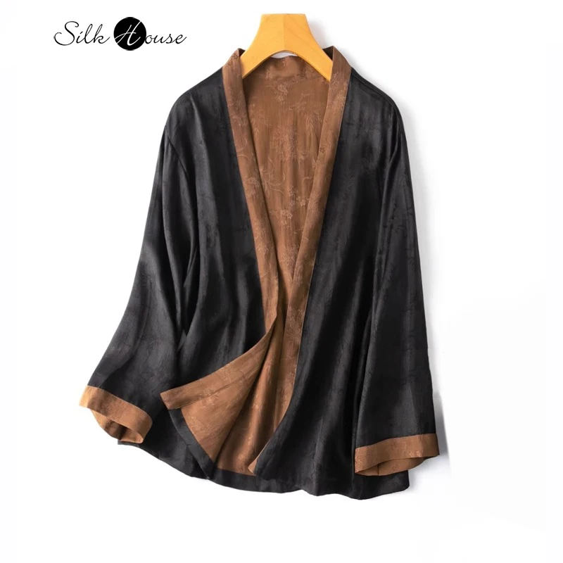 Роскошное качество 100% натуральный шелк тутового шелка жаккард черная