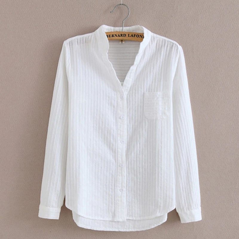 

100% Cotton Blouses Women White Shirts Long Sleeve Solid Turndown Collar Tops 2023 Spring Autumn Female Clothing Casual #H66
