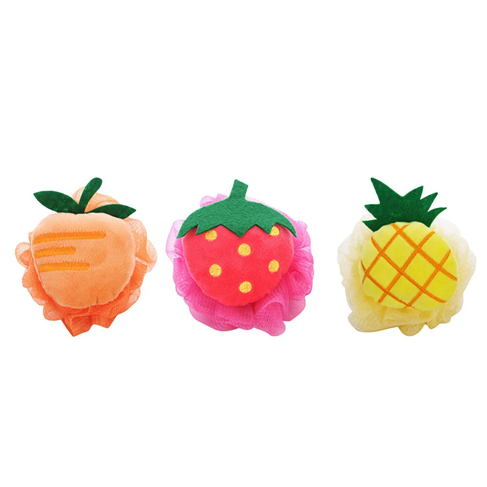 

3pcs Fruit Shaped Bath Ball Cartoon Sponge Shower Mesh Ball for Women Men Kids (Strawberry, Pineapple, Mango for Each 1pc)
