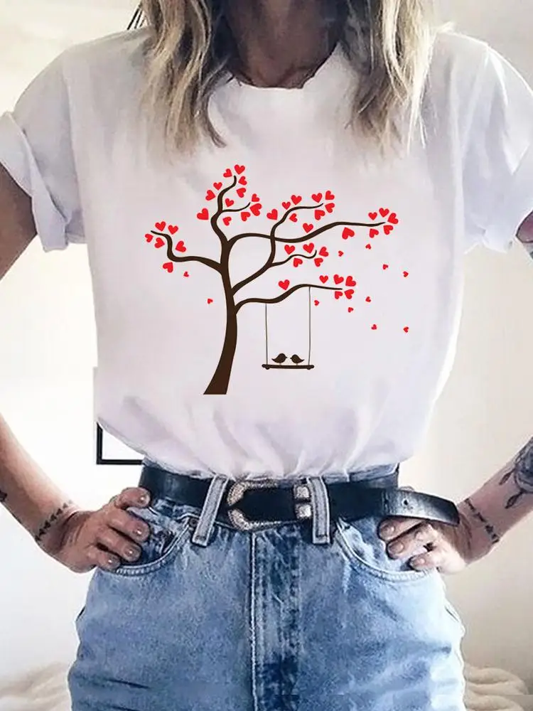 

Милая женская летняя одежда Love Valentine, футболка с графическим принтом, футболка с коротким рукавом, милая модная базовая одежда, футболка, Топ