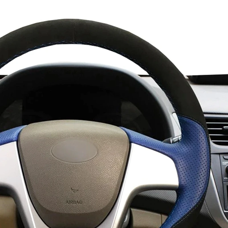 Фото Для Hyundai Solaris i20 Accent Verna 2008-2009 2011-2015-2012 ручная строчка искусственная черная замша №3