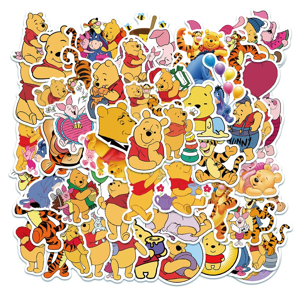 

50Pcs Kawaii Anime Pooh Bear Graffiti Sticker Decorate Book Computer Helmet Scooter Bike Waterproof Pvc Decal Toys Gifts