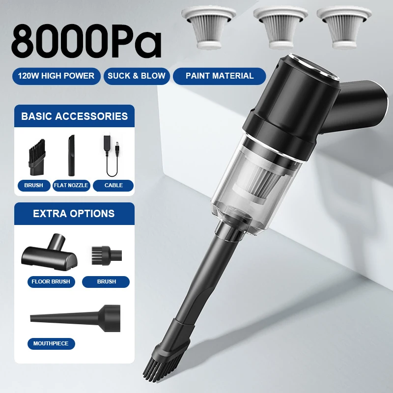 

Пылесос ручной аккумуляторный, 8000 па, с 3 фильтрами НЕРА