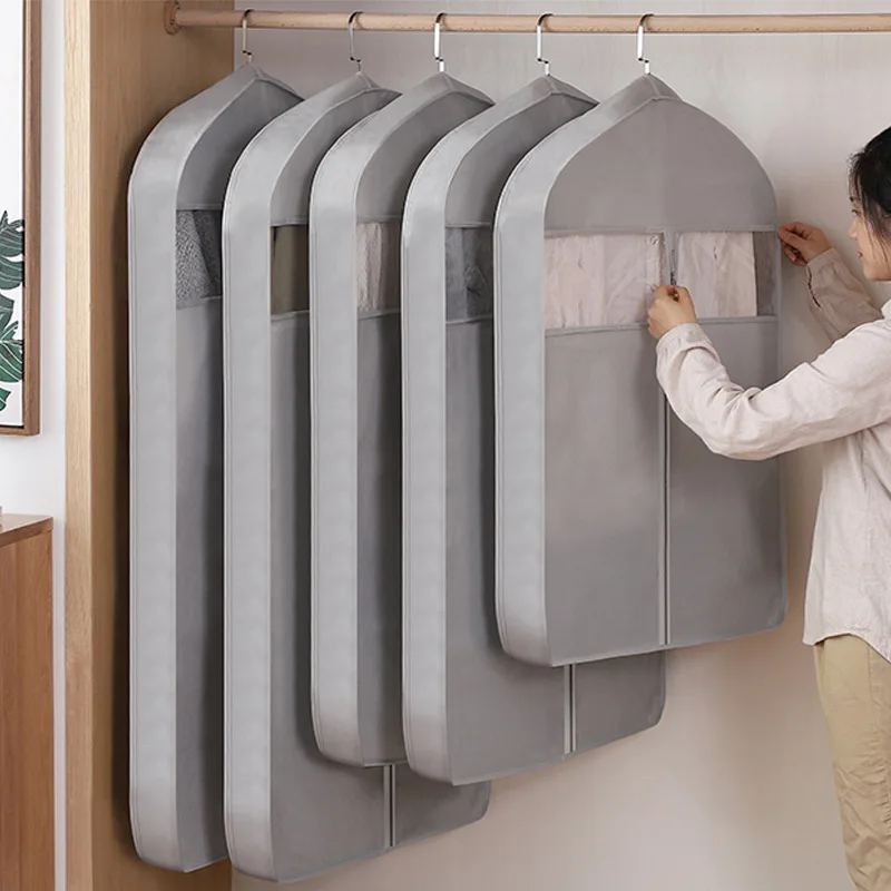 

Clothes dust cover hanging type Household wardrobe coat transparent dustproof bag Breathable suit cover Hanging pocket