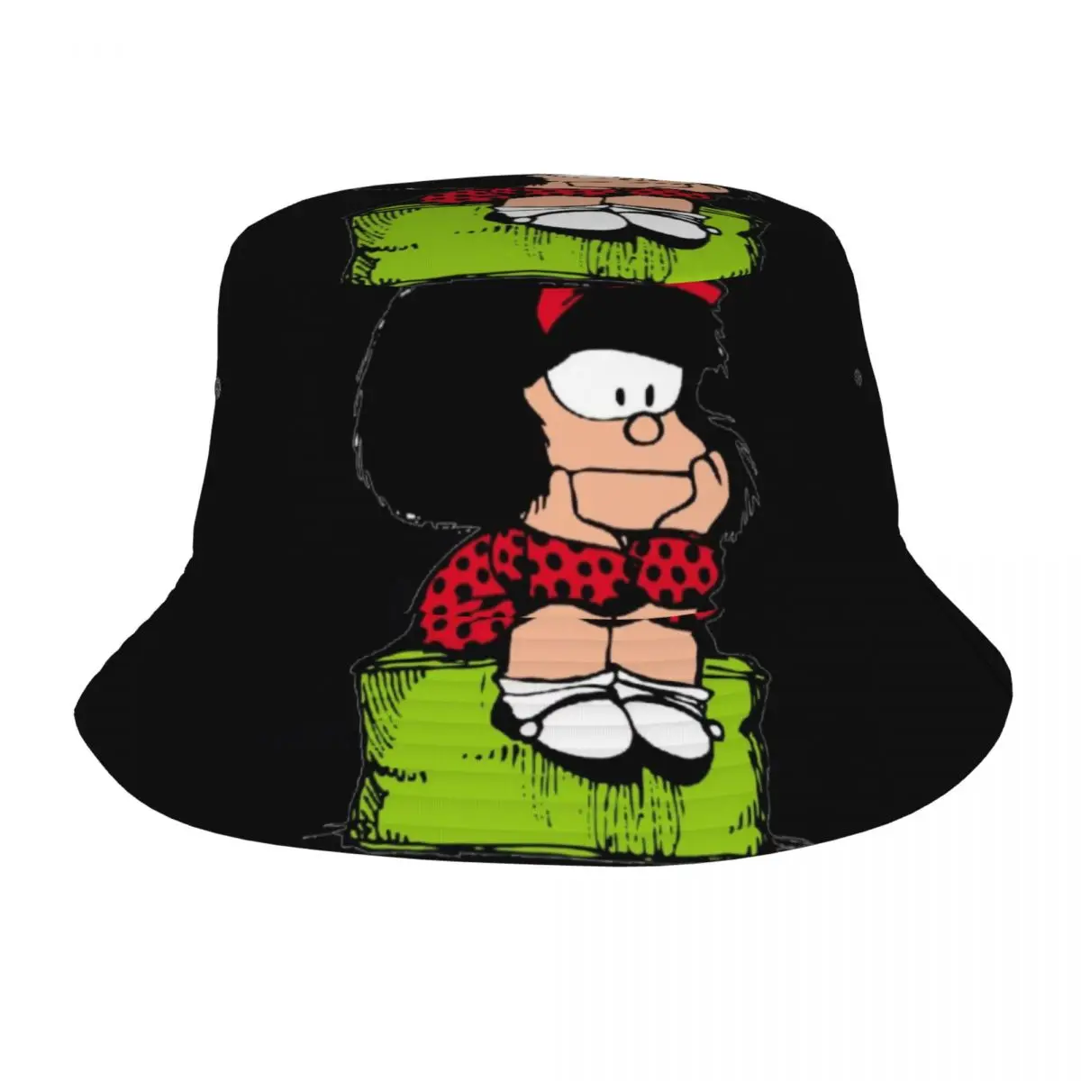 

Mafalda Thinking Bucket Hats for Women Men Unisex Printed Quino Comic Cartoon Summer Beach Sun Quino Comic Cartoon Fisherman Cap