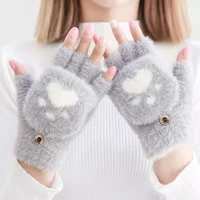 claw mink gloves fingerless flip mittens winter warm wool touchscreen gloves flap cover men knitting mitten women girls glove