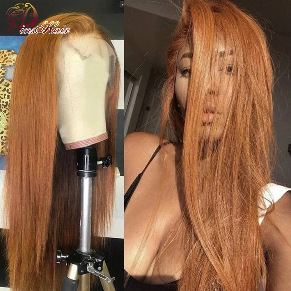 Ginger Brown Lace Front Human Hair Wigs Pre plucked Bone Straight Transperant Lace Front Wig for Women Honey 13x4x4 Remy Wigs