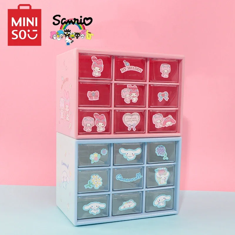 MINISO Sanrio персонажи ящик для хранения Kawaii Cinnamoroll настольный девятиквадратный