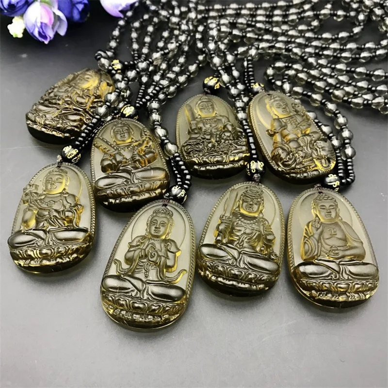 

Amitabha Pendant Necklace Black Obsidian Carved Buddha Lucky Amulet Necklaces For Women Men Jewelry Elder Festival Gifts Jewelry