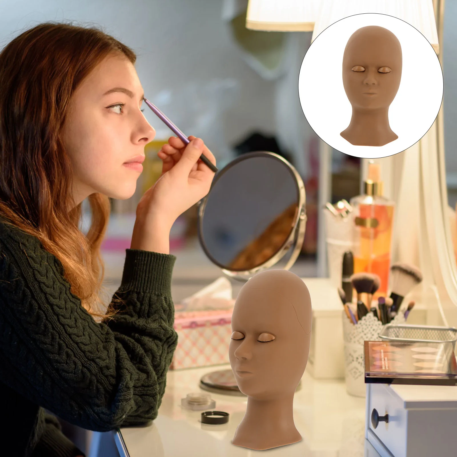 

Head Mannequin Eyelash Practice Makeup Eyelids Training Lash Rubber Kit Extension Face Extensions Manikin Device Removable