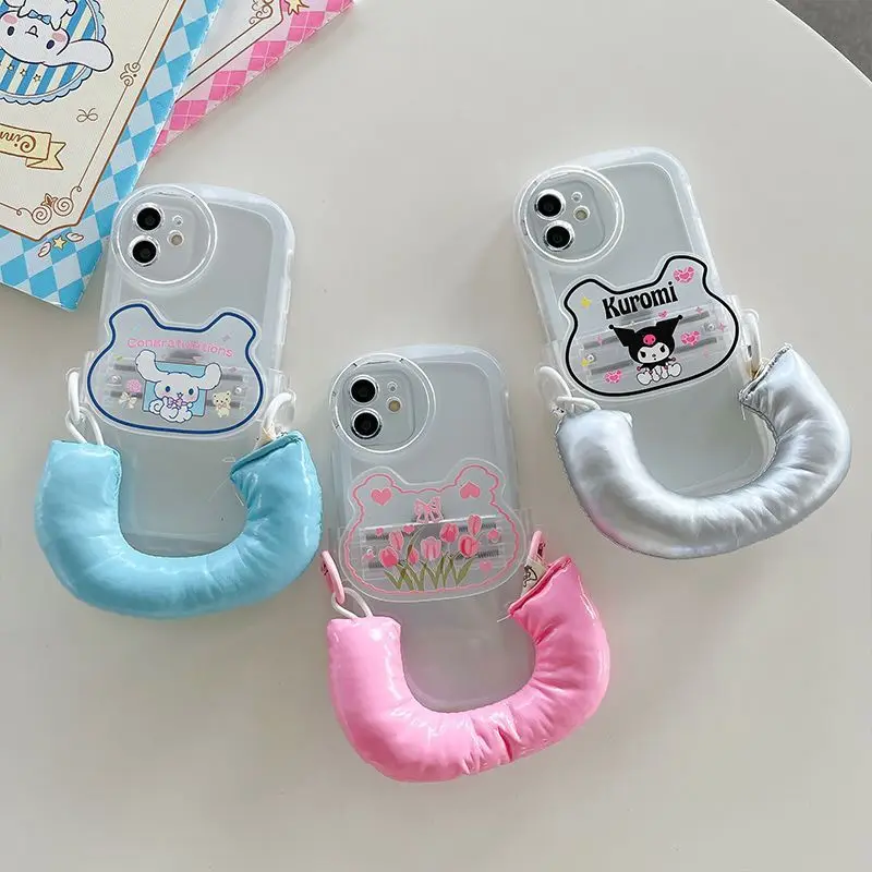 

Kawaii Sanrio Kuromi Cinnamoroll Phone Clip Cartoon Anime Wristband Rope Pendant Chain Mobile Phone Accessories Girls Gifts Toys