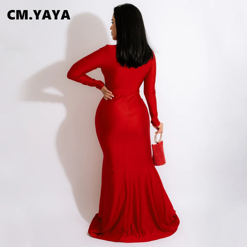 Женское облегающее платье макси CM.YAYA длинное с длинным рукавом рюшами Высоким