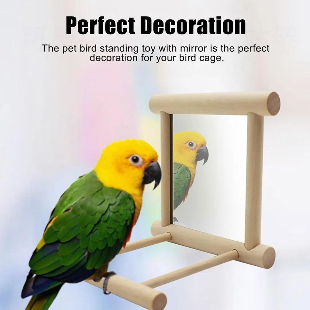 

Wood Bird Mirror With Perch Stand Bird Toy Stand Bird Toy For Parrot Parakeets Cockatiels Cage Cage Parakeet Accessories H6L4