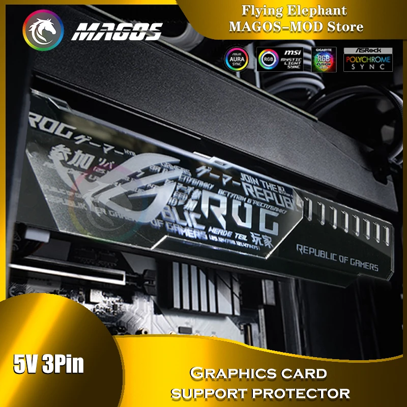 

Держатель графического процессора ARGB с серебристой зеркальной поверхностью ROG MSI AROUS AMD NVIDIA с логотипом материнской платы RGB SYNC Gaphics Защитная подставка для карт