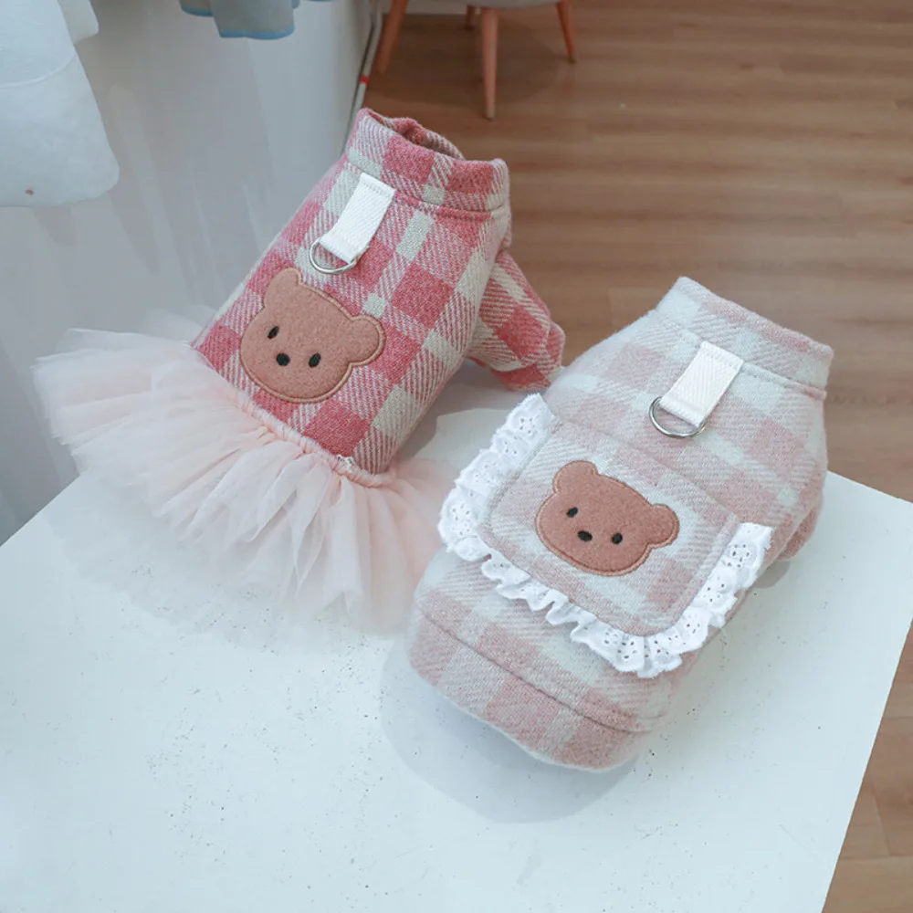 

Puppy Princess Dress Winter Autumn Fashion Plaid Skirt Pet Cute Desinger Clothes Small Dog Vest Cat Harness Poodle Chihuahua