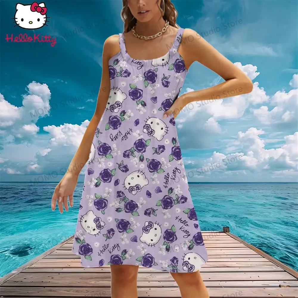 Женское пляжное платье на бретельках Hello Kitty крутая мода для отдыха Y2k элегантные