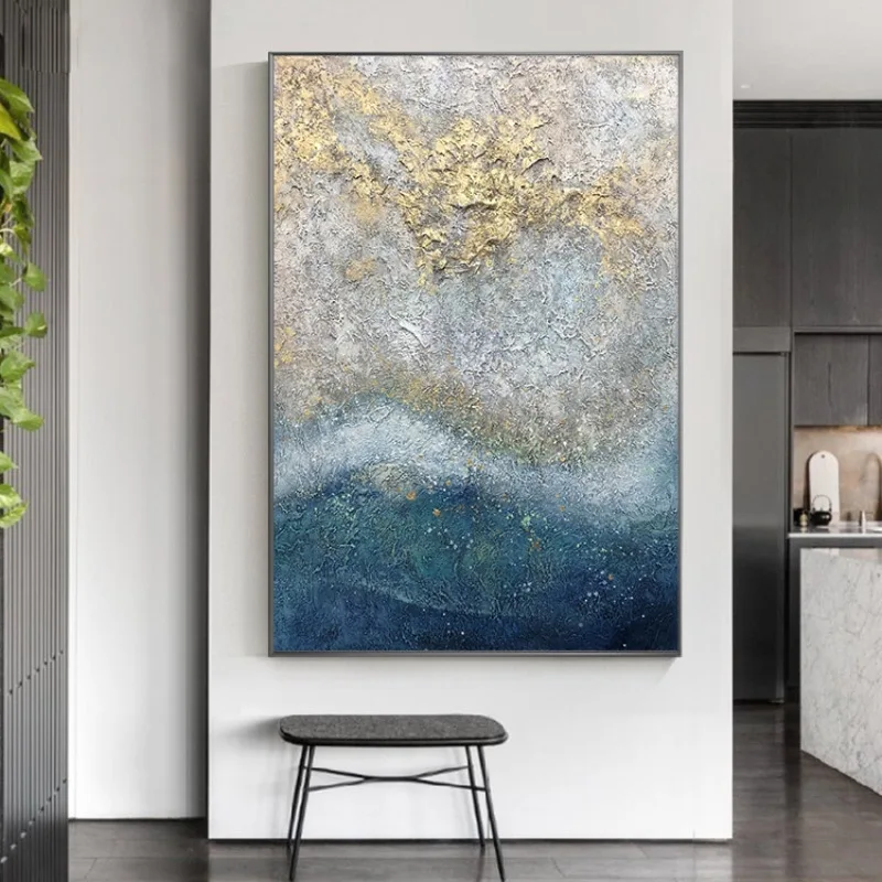 Abstract Wall Art On Canvas Oil Painted Handmade Beach Landscape Gold Painting Artwork for Living Bedroom Office Home Decor